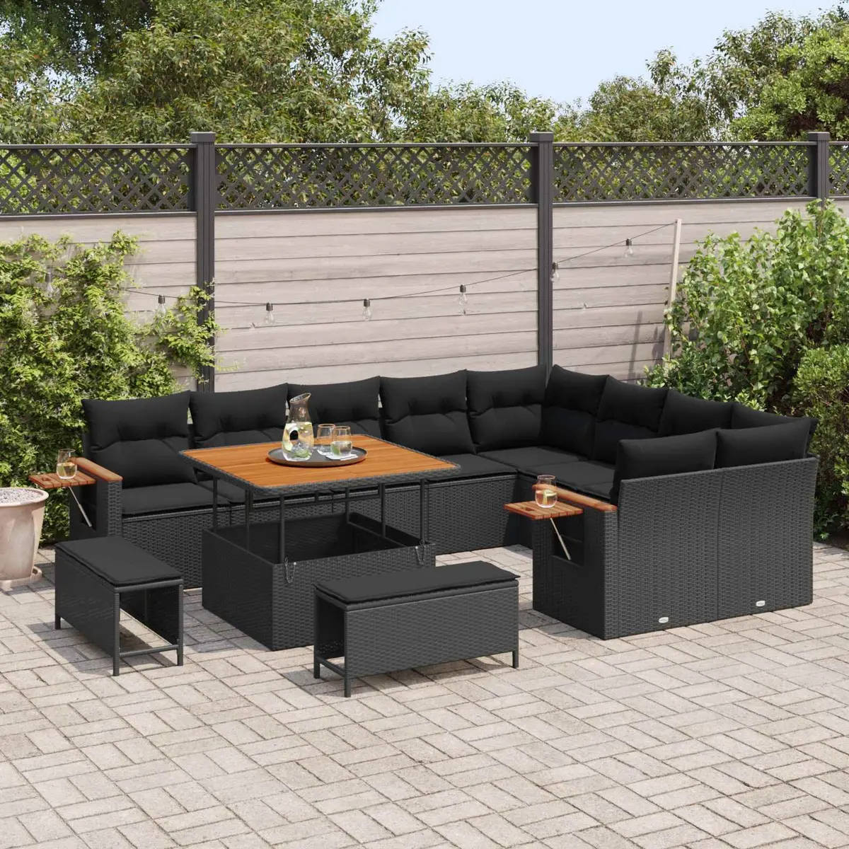 Modular Outdoor Sofa Set 12 Piece Black Poly Rattan Furniture for Garden Lounging