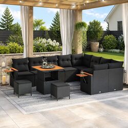Friendly 12-Piece Outdoor Sofa Set in Black Rattan