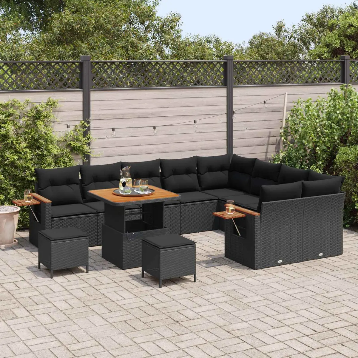 Modular Garden Sofa Set Black Poly Rattan 12 Pieces with Cushions for Outdoor Living