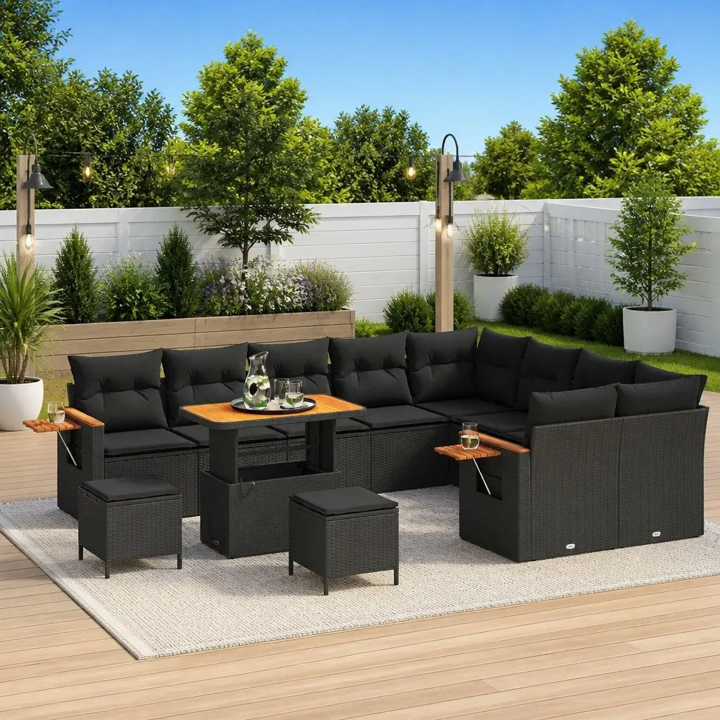 Garden Sofa Set 12 Piece Outdoor Lounging Furniture Modular Poly Rattan Black