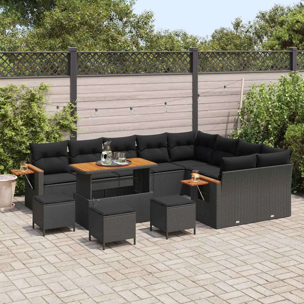Garden Sofa Set 13 Pieces Black Outdoor Furniture Modular Lounging Patio Seating