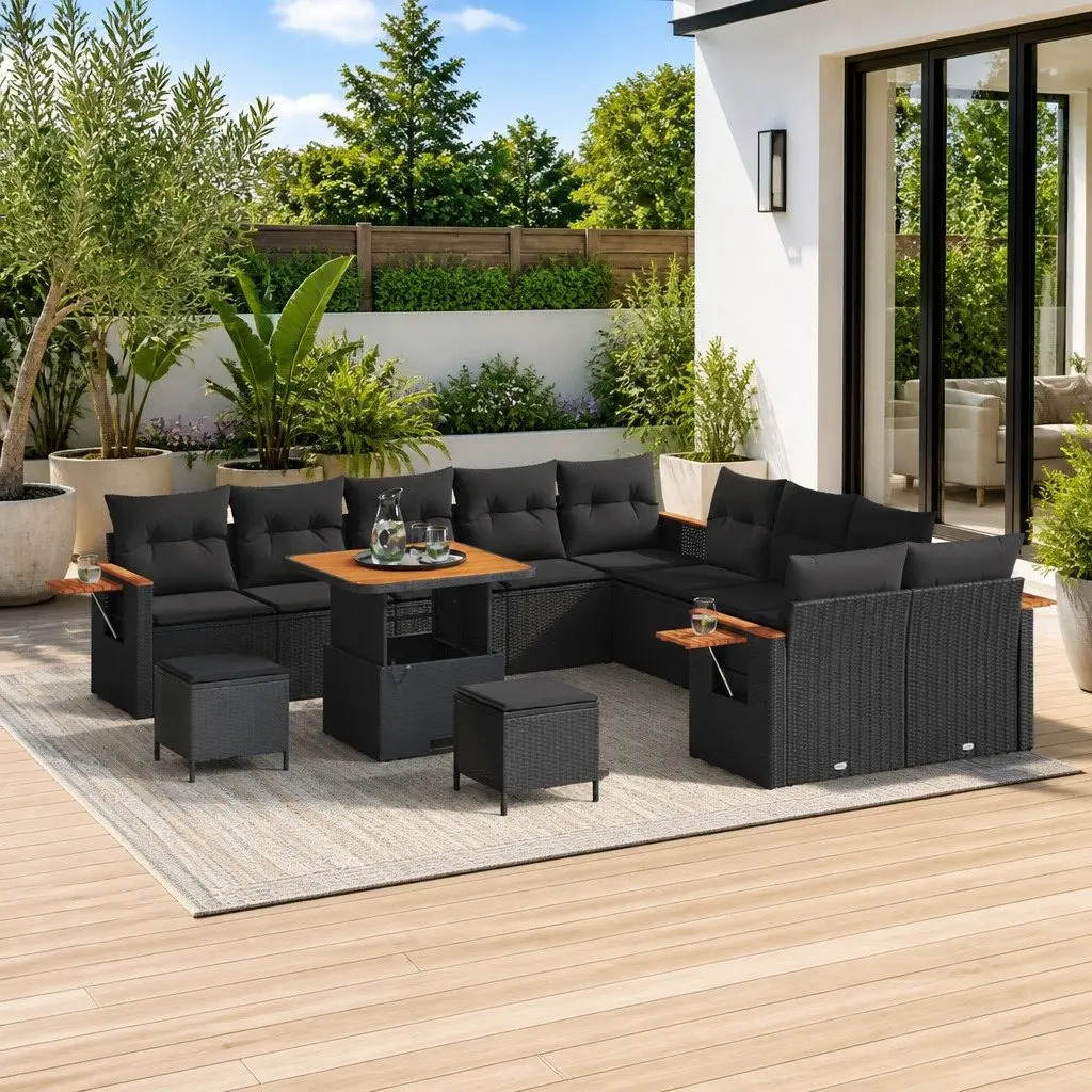 Garden Sofa Set Modular Black 13 Piece Outdoor Furniture
