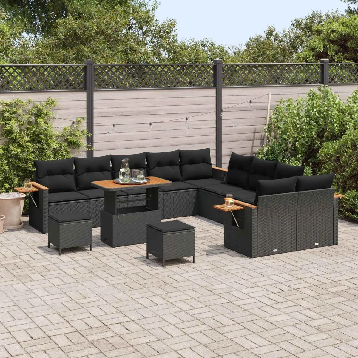 Modular Outdoor Garden Sofa Set Black Poly Rattan 13 Piece