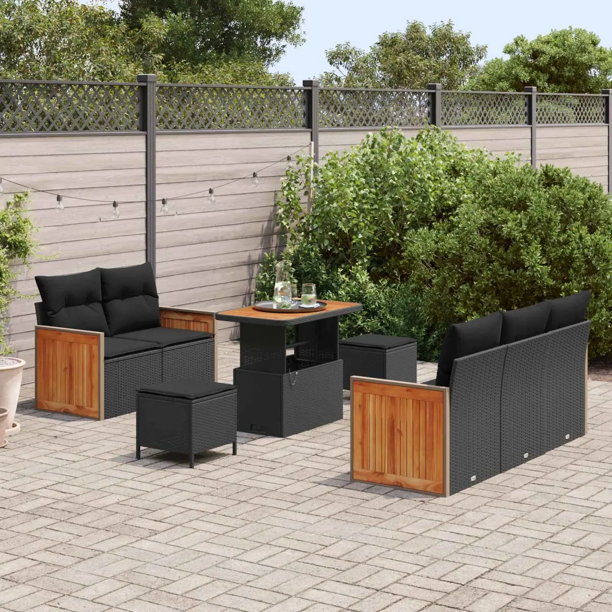 Garden Sofa Set 8 Seater Poly Rattan Outdoor Lounge Black