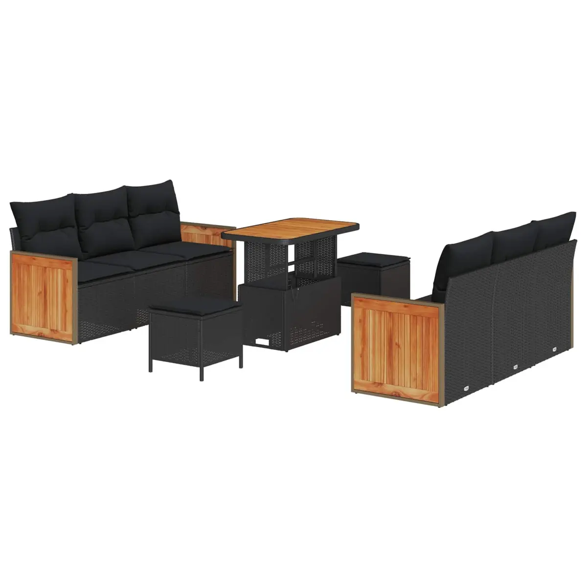9 Piece Black Poly Rattan Modular Garden Sofa Set Outdoor Seating with Cushions