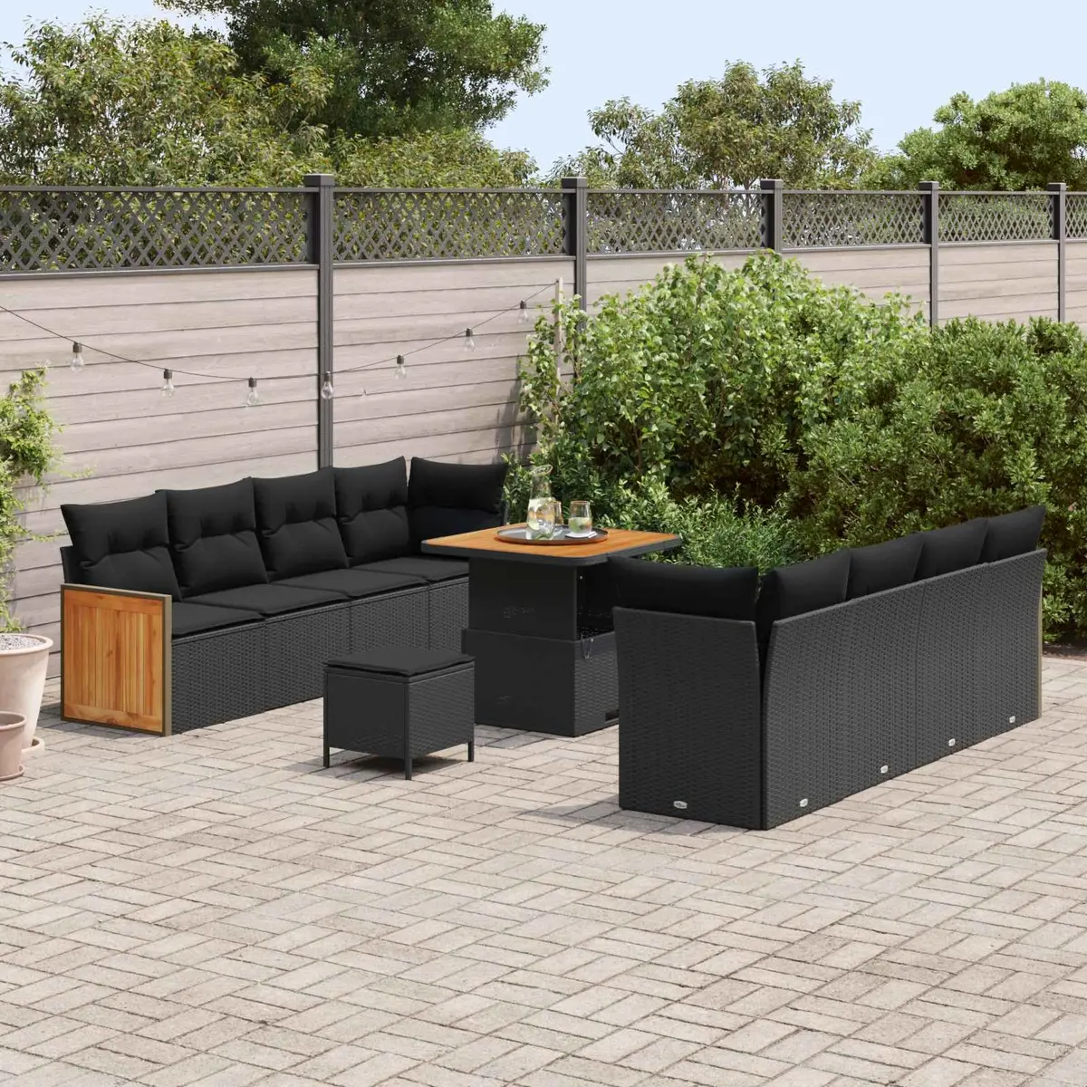 Outdoor Garden Sofa Set Woven Poly Rattan 11 Pieces Black