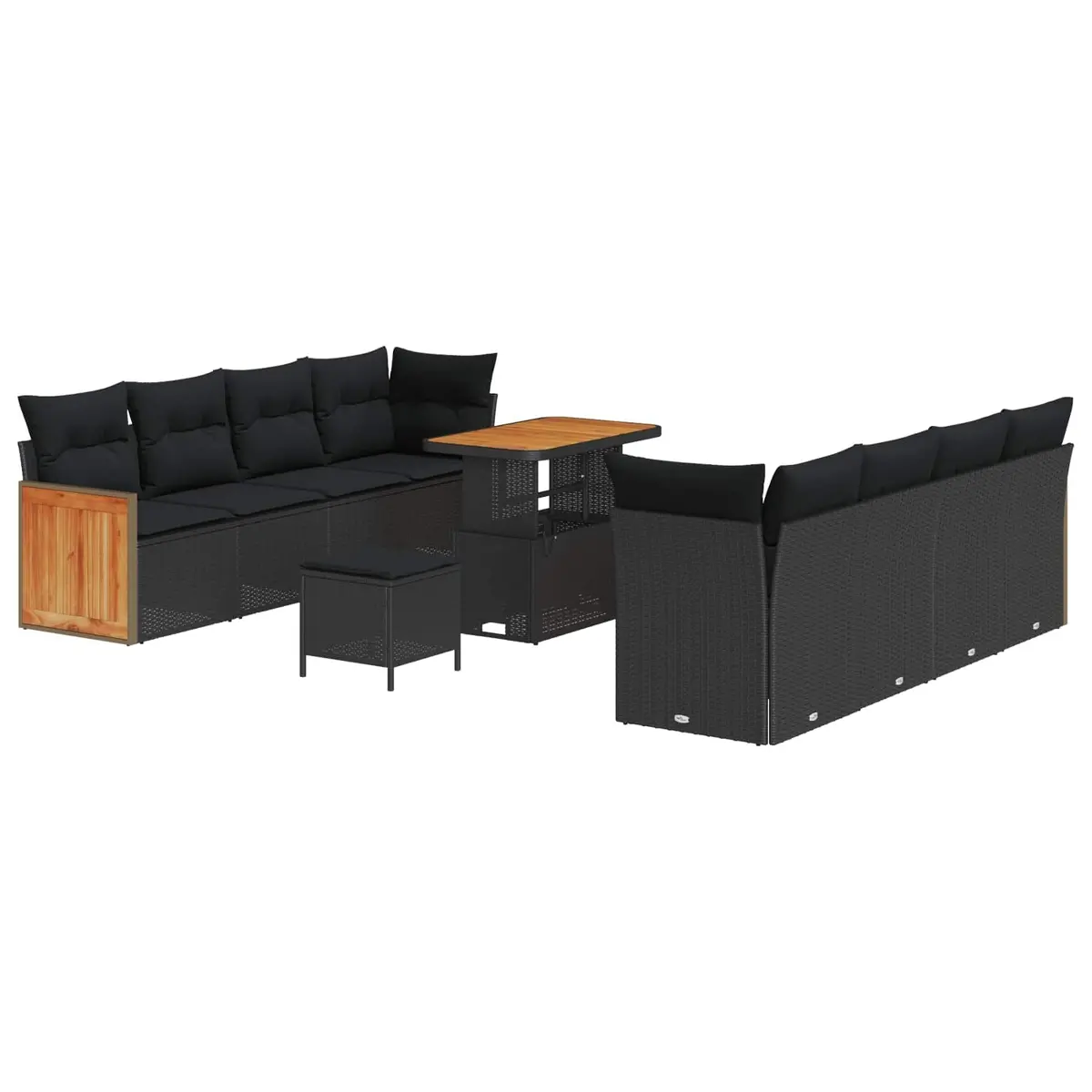Outdoor Garden Sofa Set 11 Pieces Black Lounge Seating with Cushions