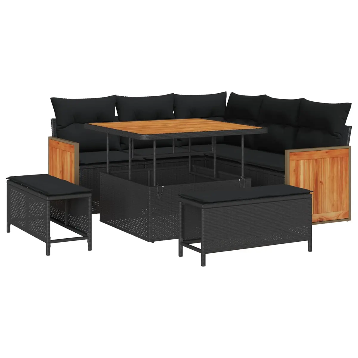 Outdoor Garden Sofa Set 8 Pieces Black Poly Rattan Steel Frame Patio Furniture
