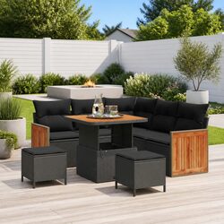 Outdoor Garden Sofa Set 8 Piece Black Poly Rattan Steel Frame Patio Furniture