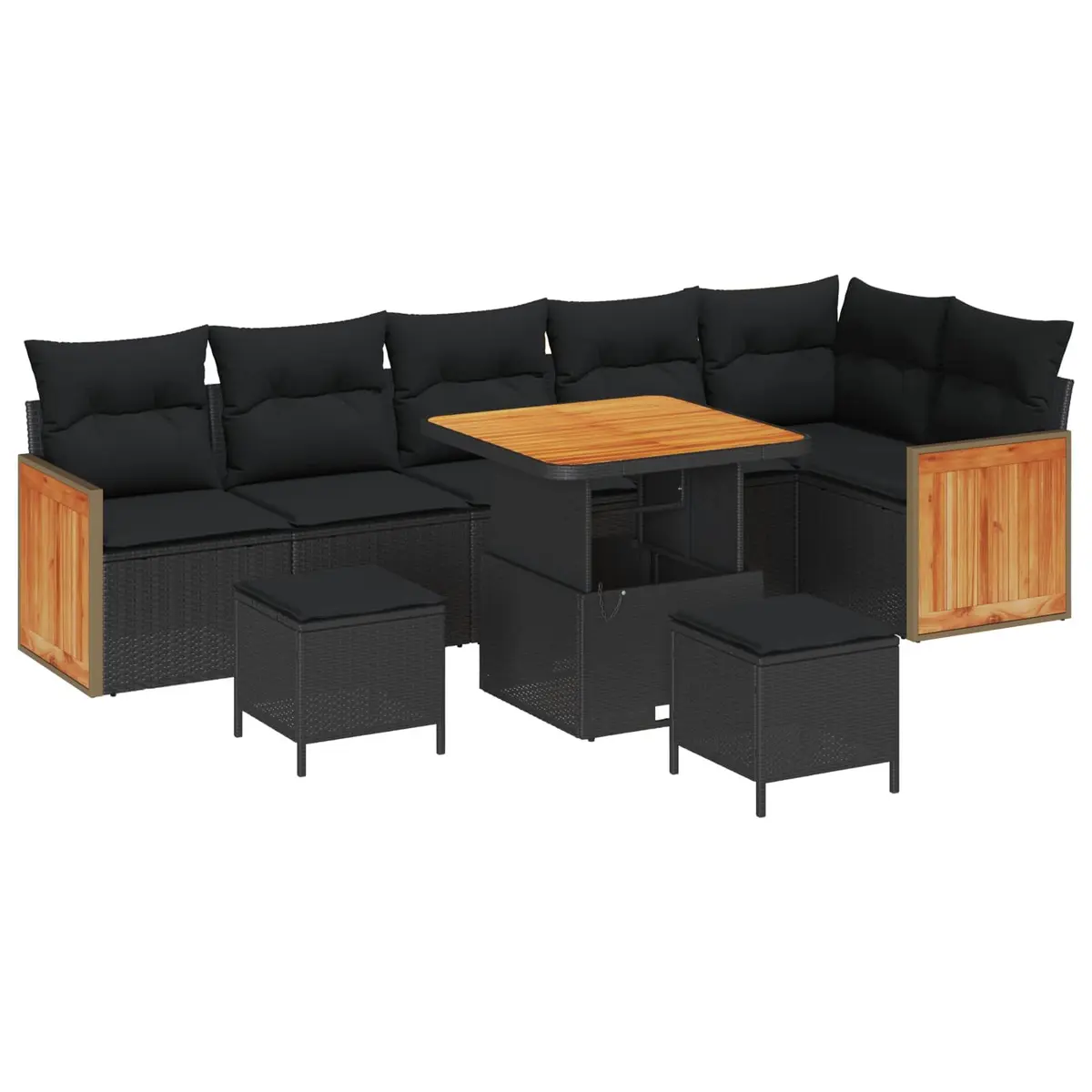 Outdoor Garden Sofa Set Black Poly Rattan Steel Frame 9 Piece