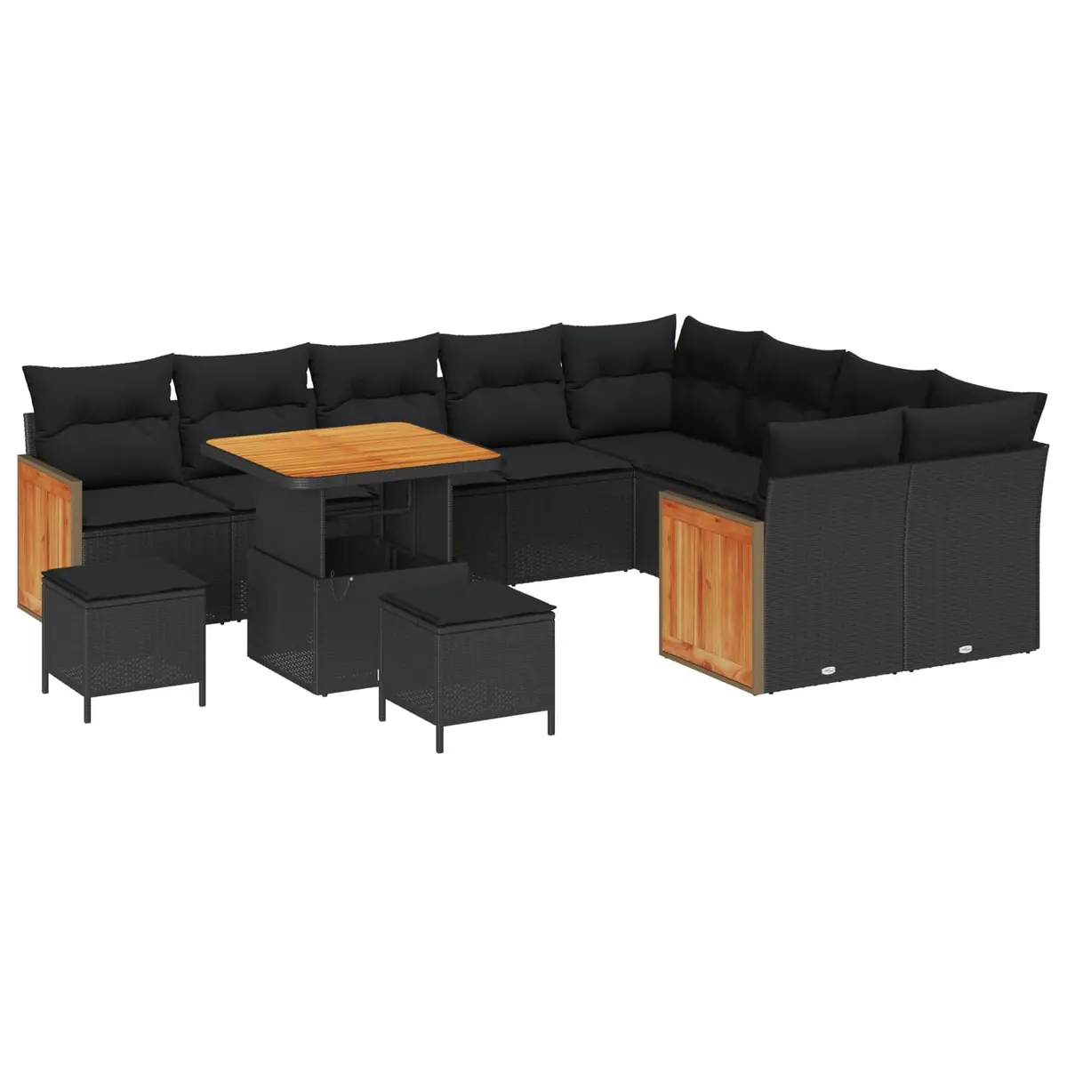 Outdoor Garden Sofa Set 12 Pieces Black Poly Rattan Patio Furniture with