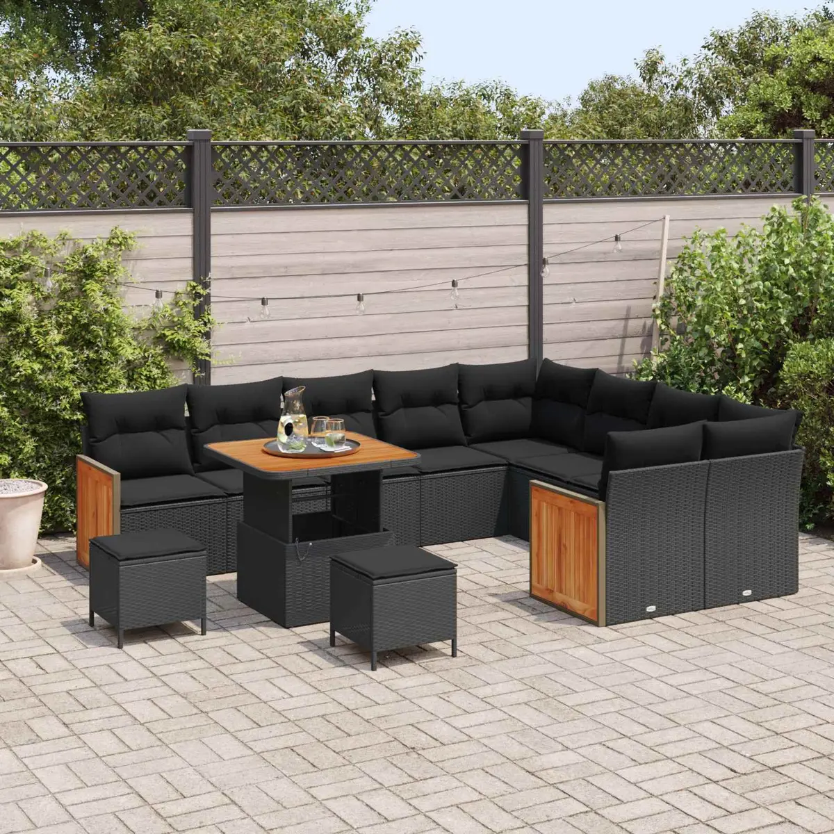 Outdoor Garden Sofa Set 12 Pieces Black Poly Rattan Patio Furniture with