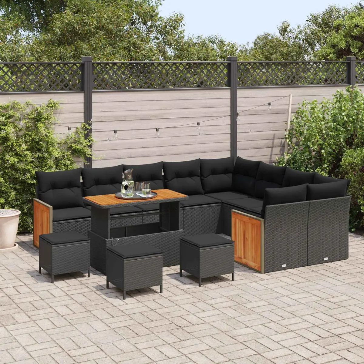 Garden Sofa Set 13-Piece Outdoor Seating Black Poly Rattan Lounge Suite