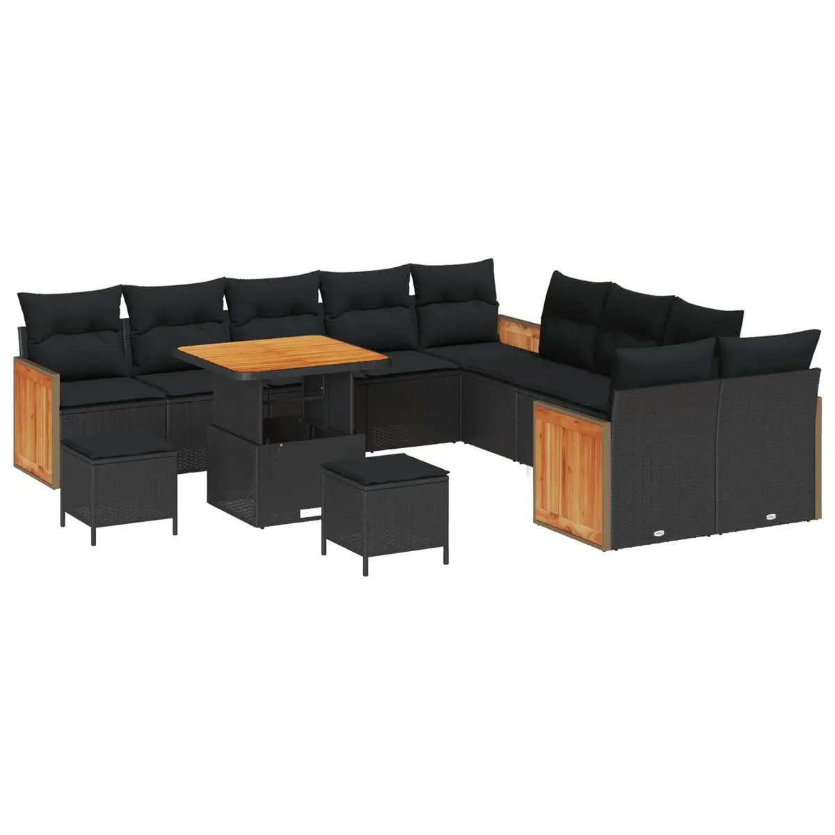 Outdoor Garden Sofa Set 13 Piece Black Poly Rattan Patio Furniture with Cushions
