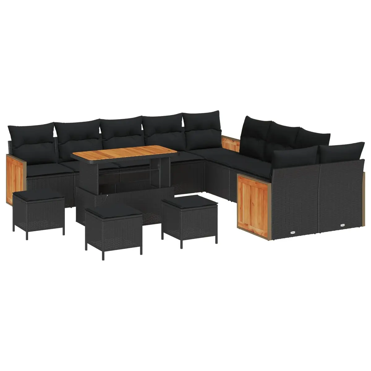 Outdoor Garden Sofa Set Black Poly Rattan 14 Pieces with Cushions