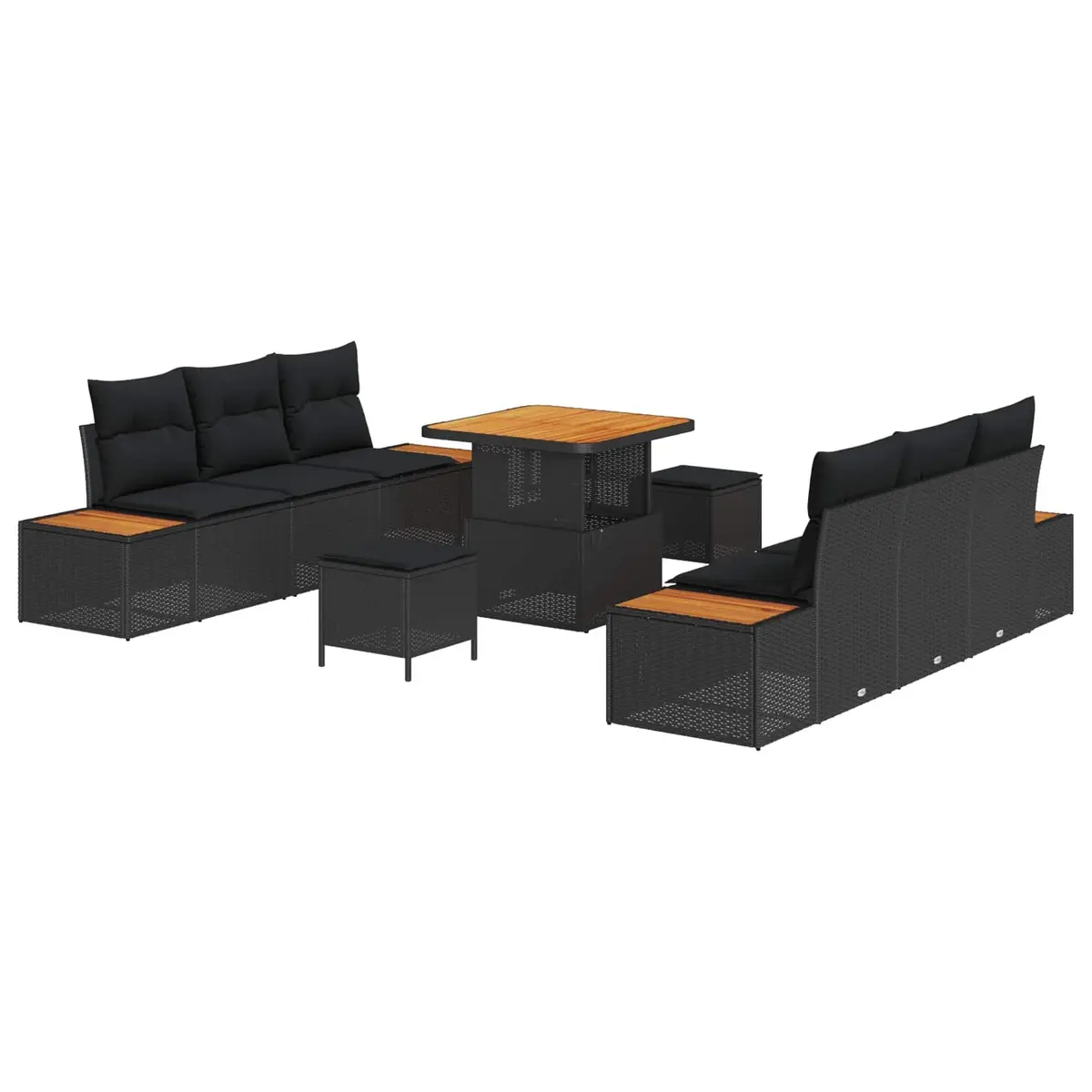 Outdoor Garden Sofa Set 9 Pcs Black Poly Rattan Steel Frame Modular Seating