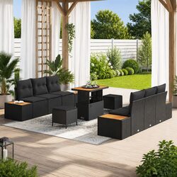 Outdoor Garden Sofa Set 9 Pieces Black Poly Rattan Steel Frame Modern Patio