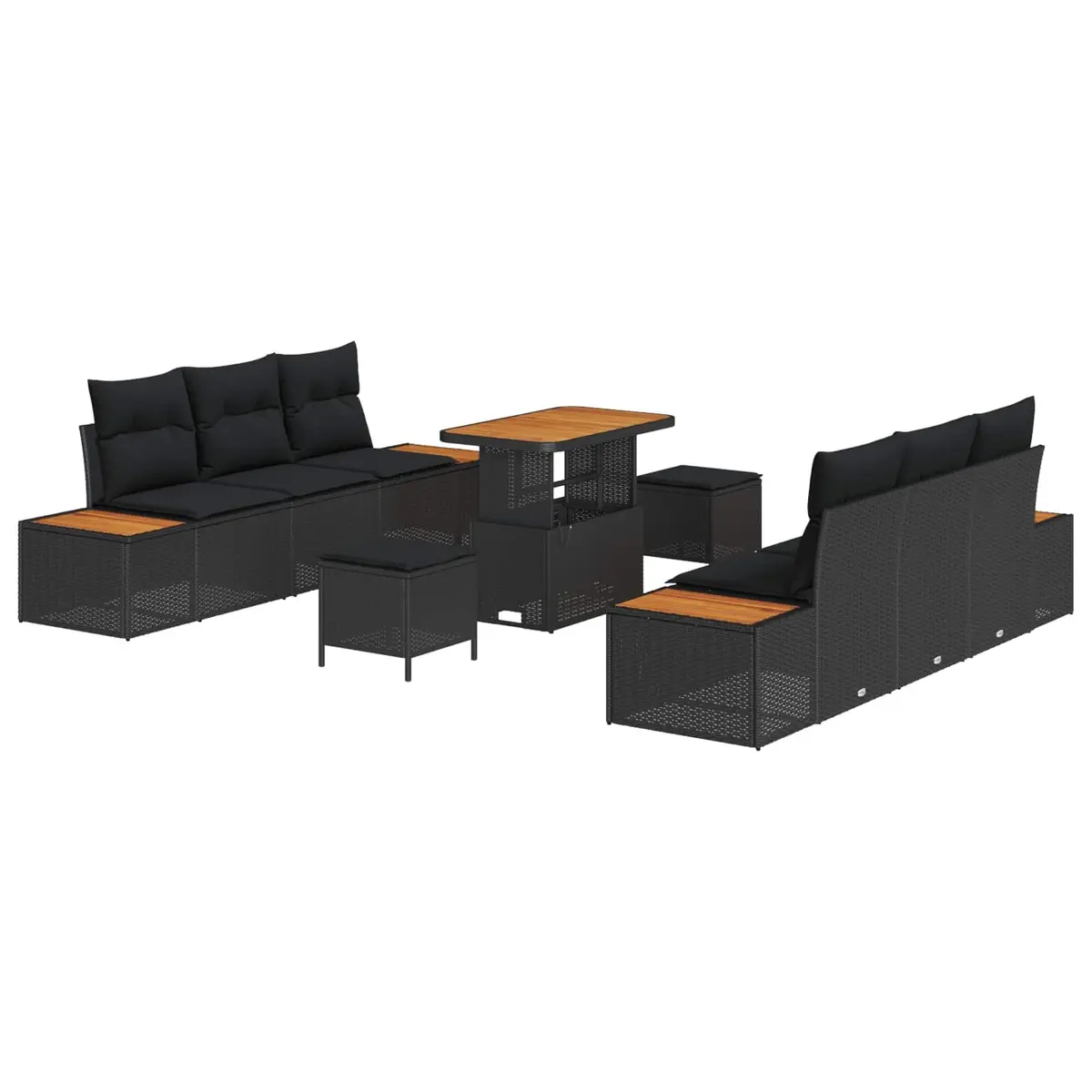 Outdoor Garden Sofa Set Modern Black Poly Rattan Steel Frame 9 Pieces