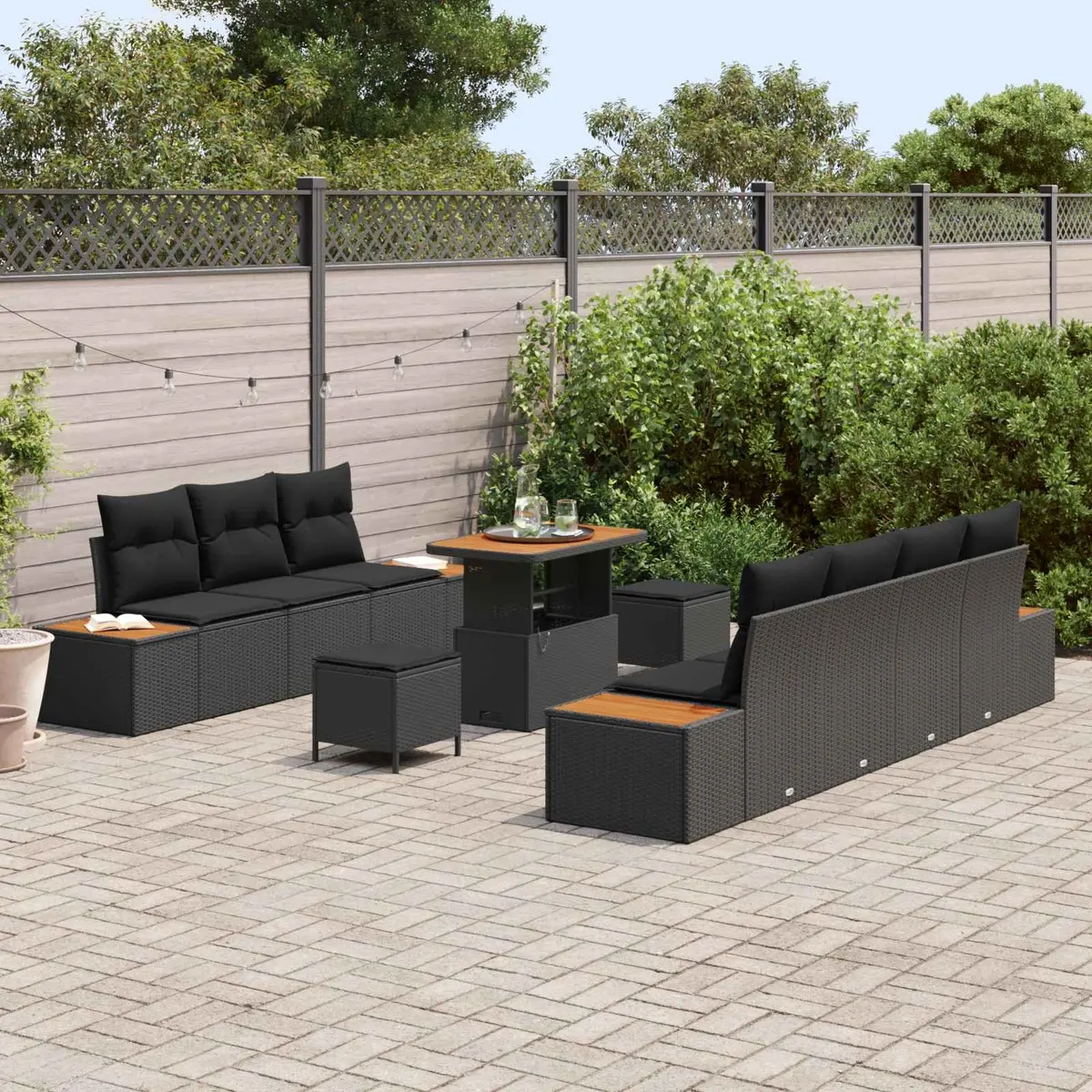 Outdoor Garden Sofa Set 10 Piece Modular Patio Furniture with Cushions Black