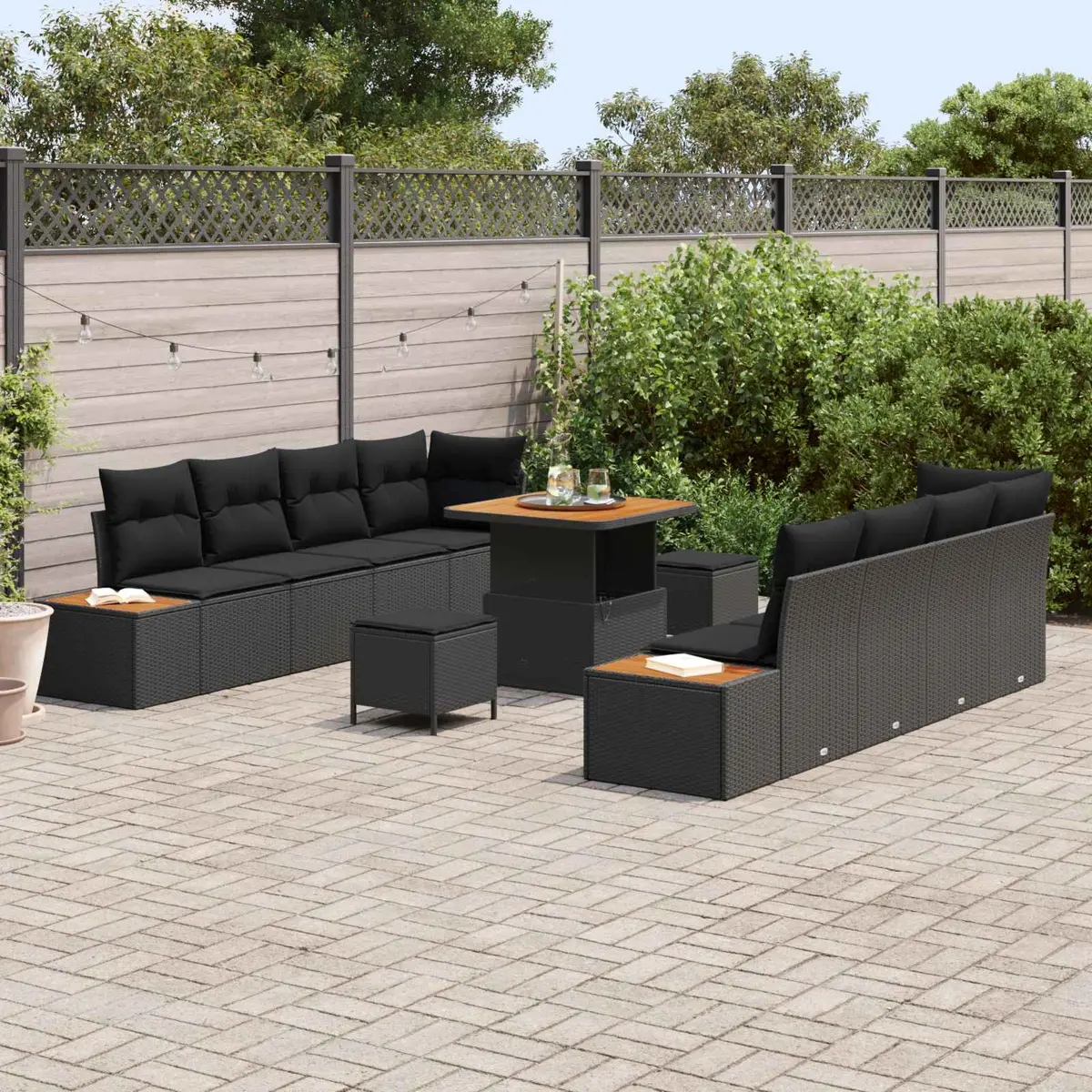 Garden Sofa Set 11 Pieces Modern Poly Rattan Steel Black Outdoor Seating
