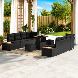 Garden Sofa Set 11 Pieces Black Outdoor Seating Poly Rattan Steel Frame Patio