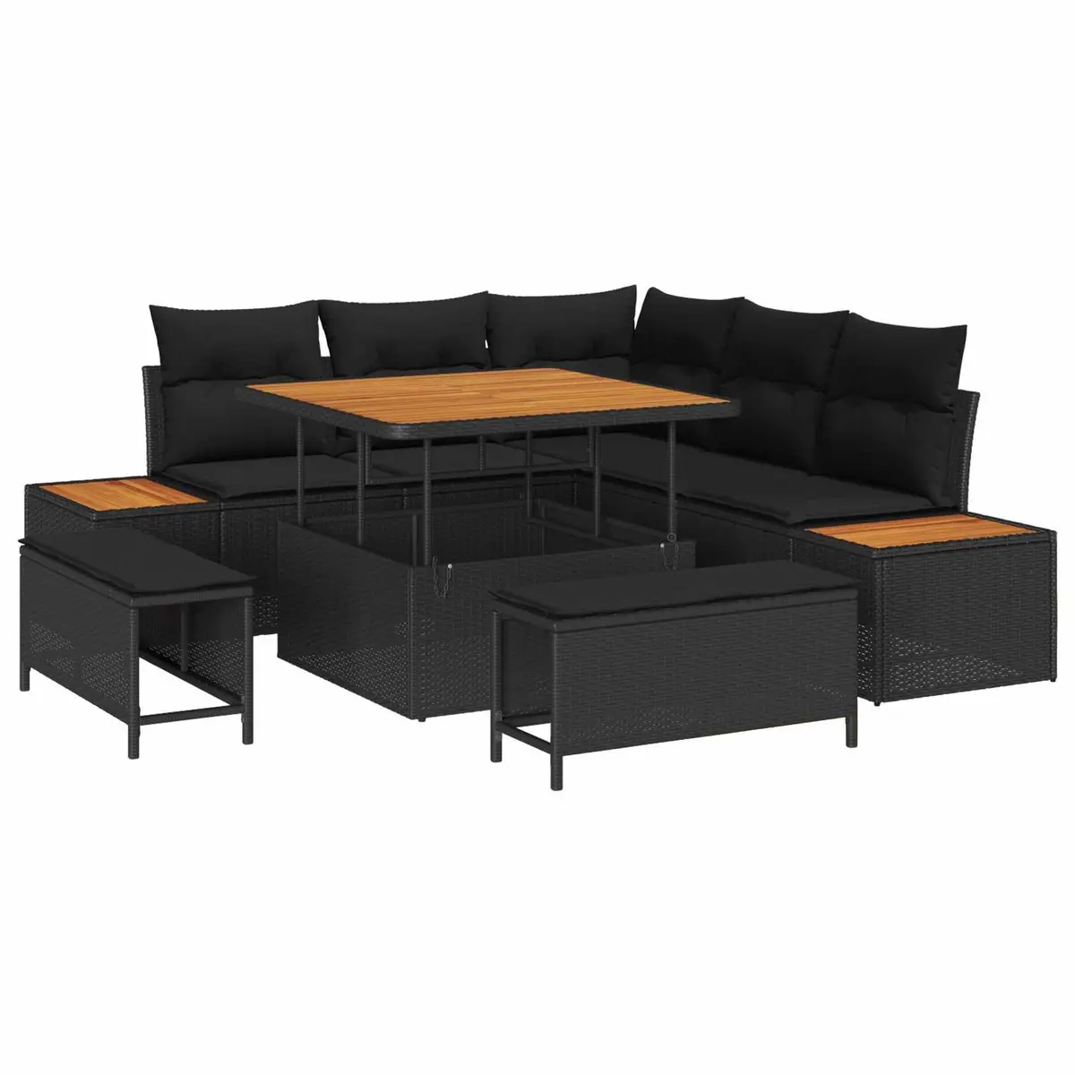 Outdoor Garden Sofa Set 8 Piece Modular Patio Seating Black Rattan Steel Frame