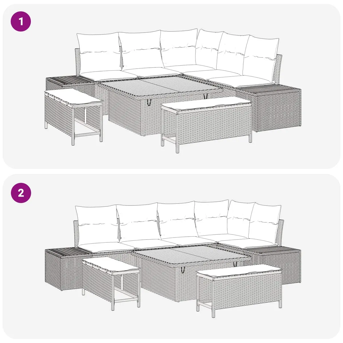 Outdoor Garden Sofa Set 8 Piece Modular Patio Seating Black Rattan Steel Frame