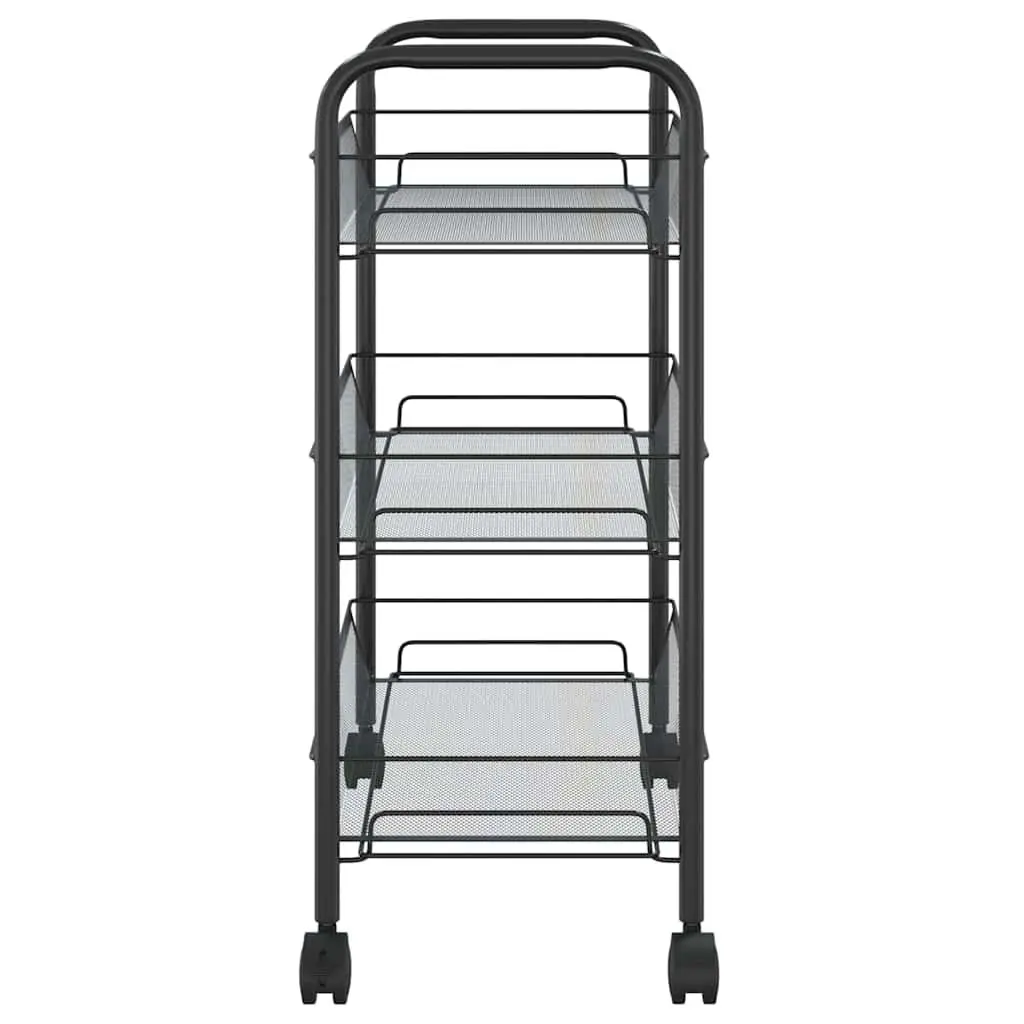 3-Tier Kitchen Trolley Black Storage Cart with Wheels Removable Mesh Baskets