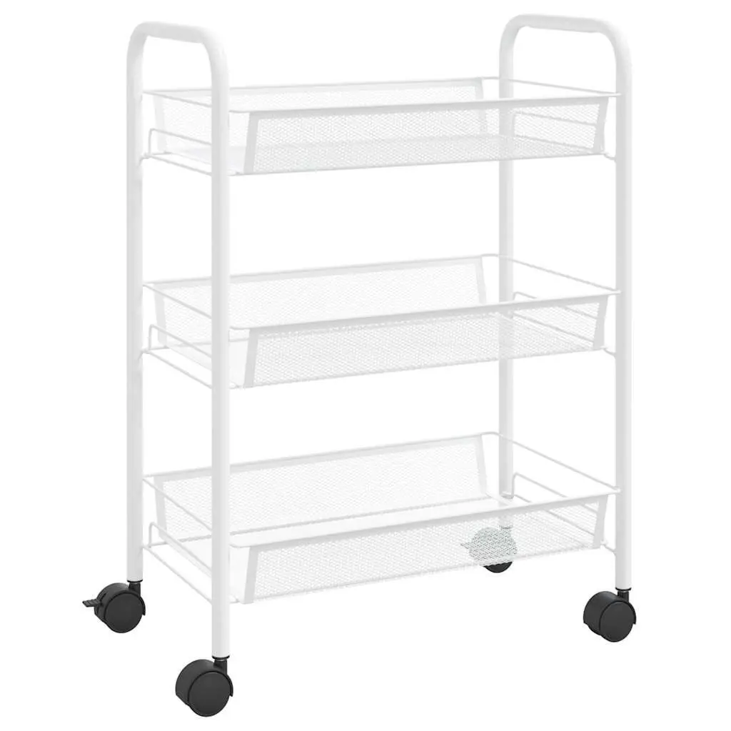 3-Tier Kitchen Trolley White Storage Cart Organiser Removable Mesh Baskets Wheels
