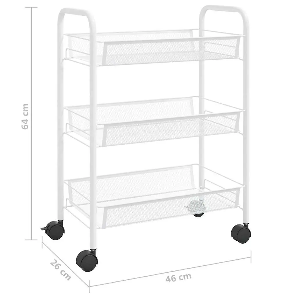 3-Tier Kitchen Trolley White Storage Cart Organiser Removable Mesh Baskets Wheels
