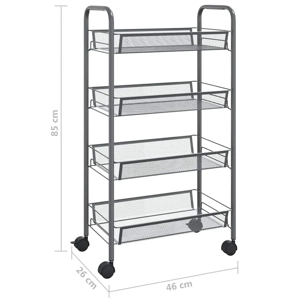 4-Tier Kitchen Trolley Grey Removable Mesh Baskets 46 x 26 x 85 cm