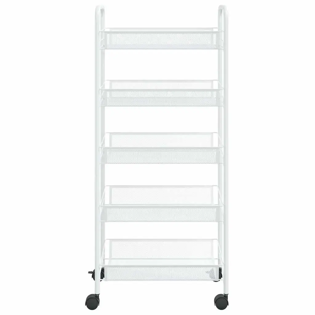 5-Tier Kitchen Trolley White Storage Cart Removable Mesh Baskets Wheels