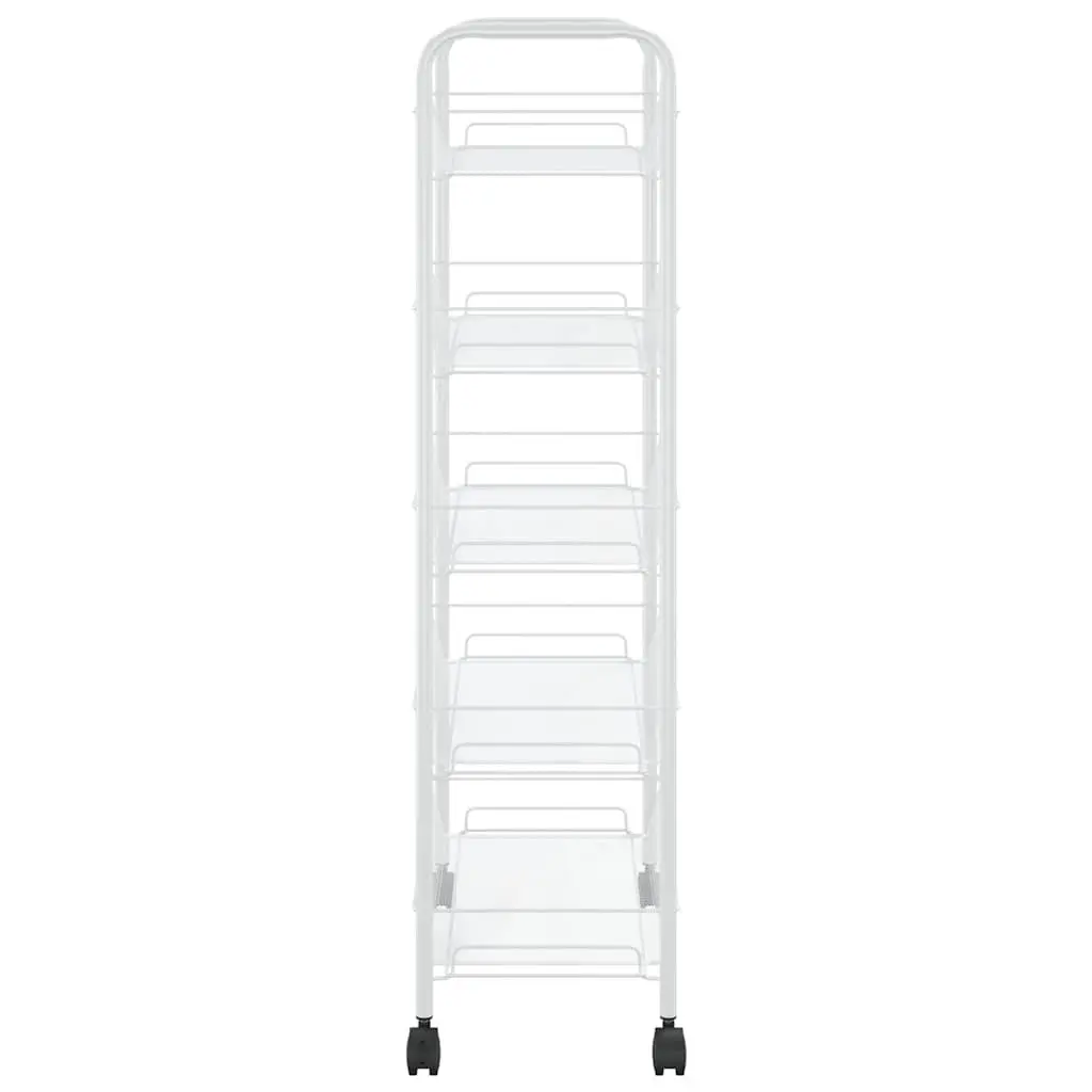 5-Tier Kitchen Trolley White Storage Cart Removable Mesh Baskets Wheels