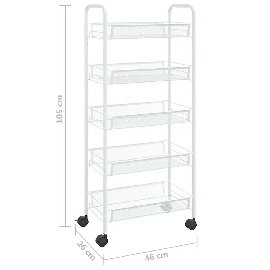 5-Tier Kitchen Trolley White Storage Cart Removable Mesh Baskets Wheels