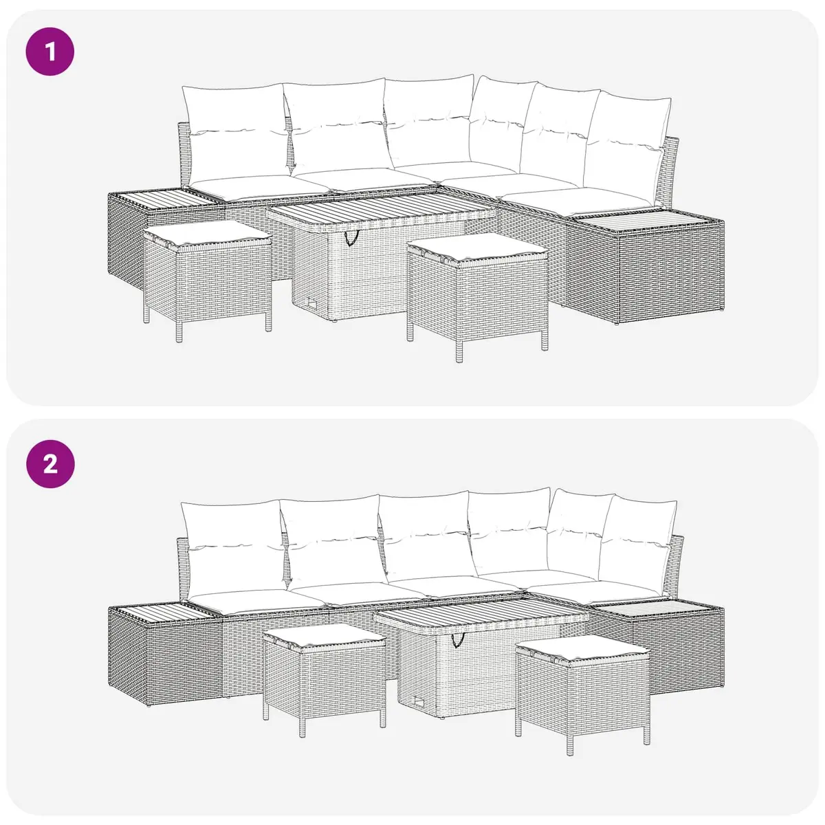 Modular Outdoor Sofa Set 8 Piece Black Poly Rattan Steel Frame for Patio Garden