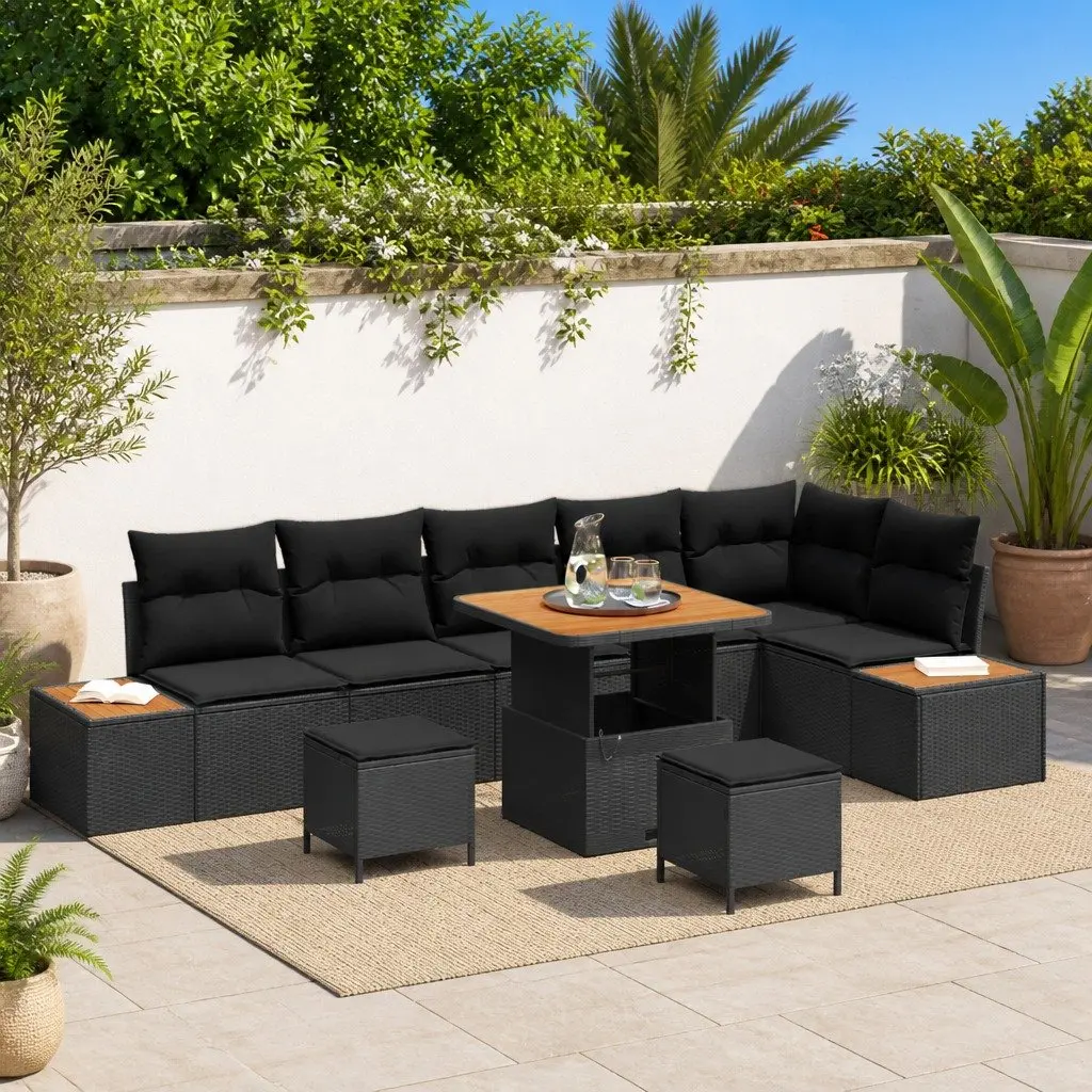 Outdoor Garden Sofa Set 9 Pieces Black Modular Patio Seating with Adjustable