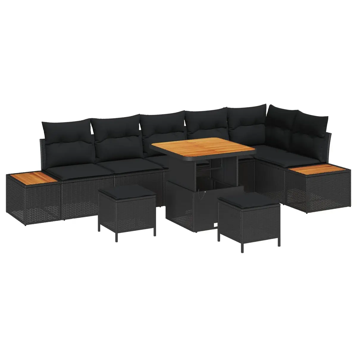 Outdoor Garden Sofa Set 9 Pieces Black Modular Patio Seating with Adjustable