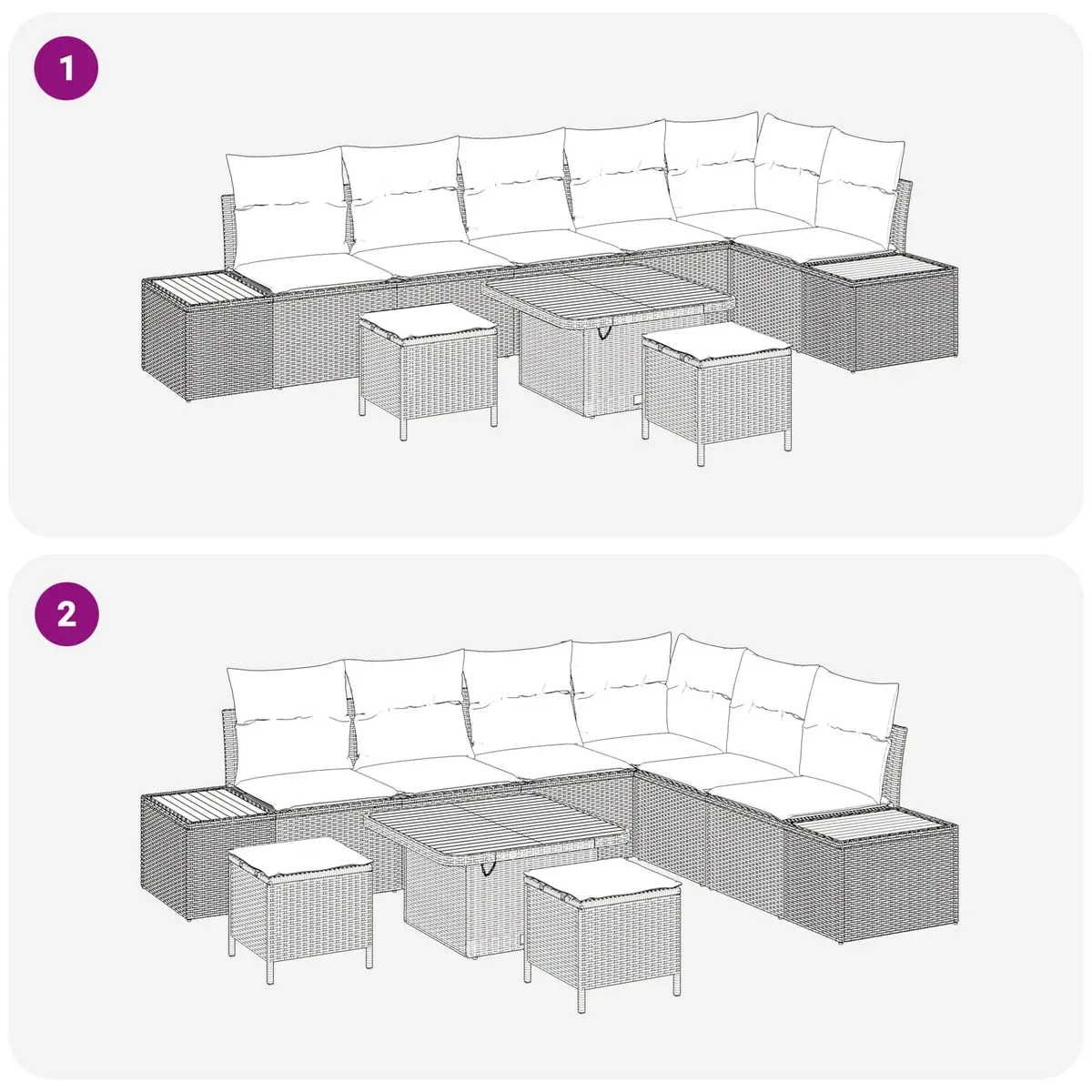 Outdoor Garden Sofa Set 9 Pieces Black Modular Patio Seating with Adjustable
