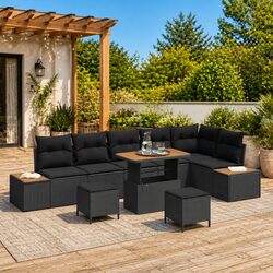 Garden Sofa Set 9 Piece Outdoor Seating Black Modular Patio Furniture