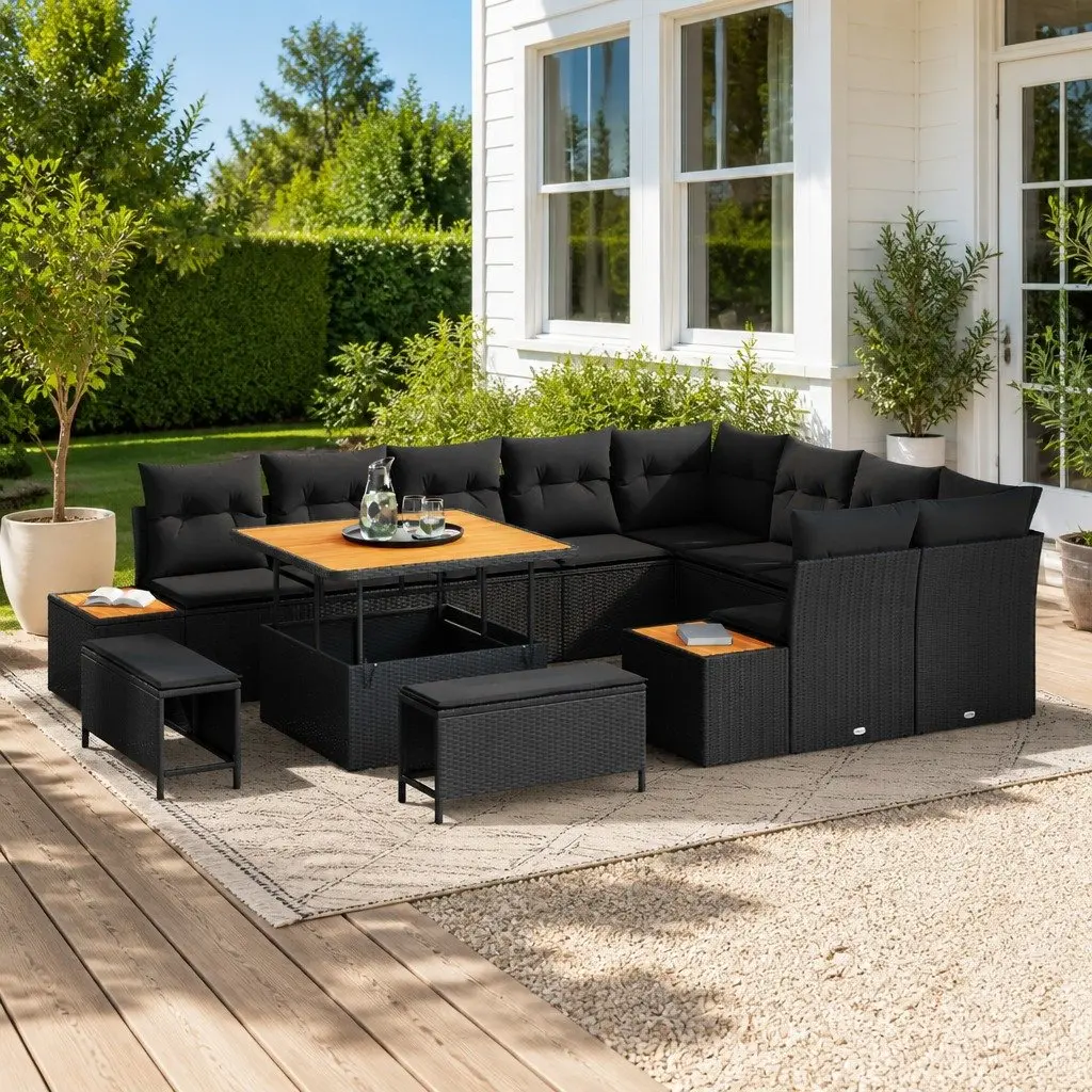 Garden Sofa Set 12-Piece Adjustable Table Black