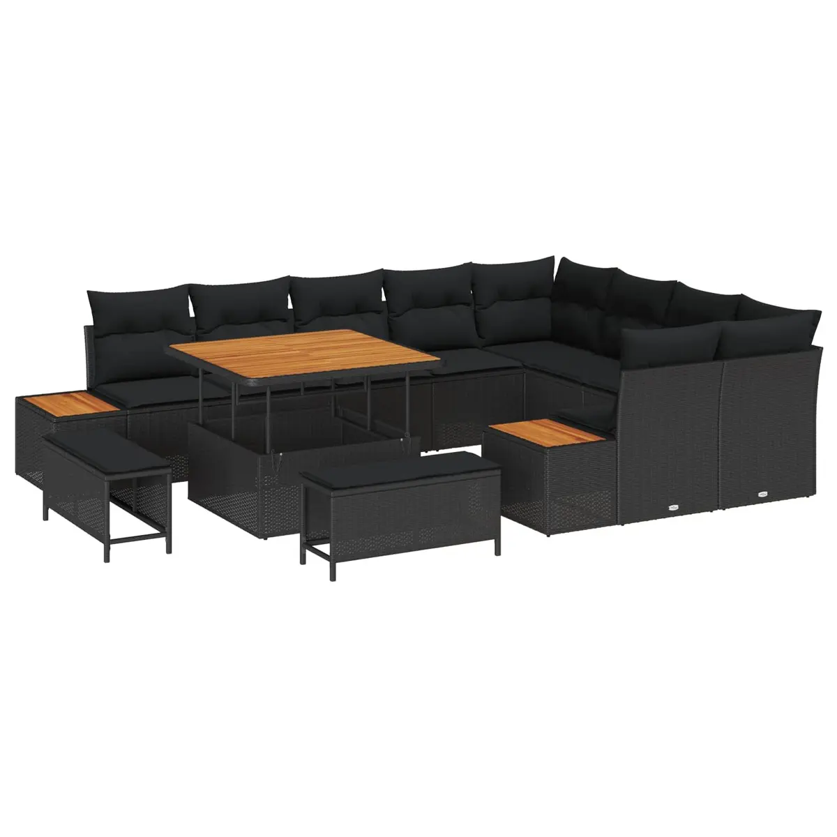 Garden Sofa Set 12-Piece Adjustable Table Black