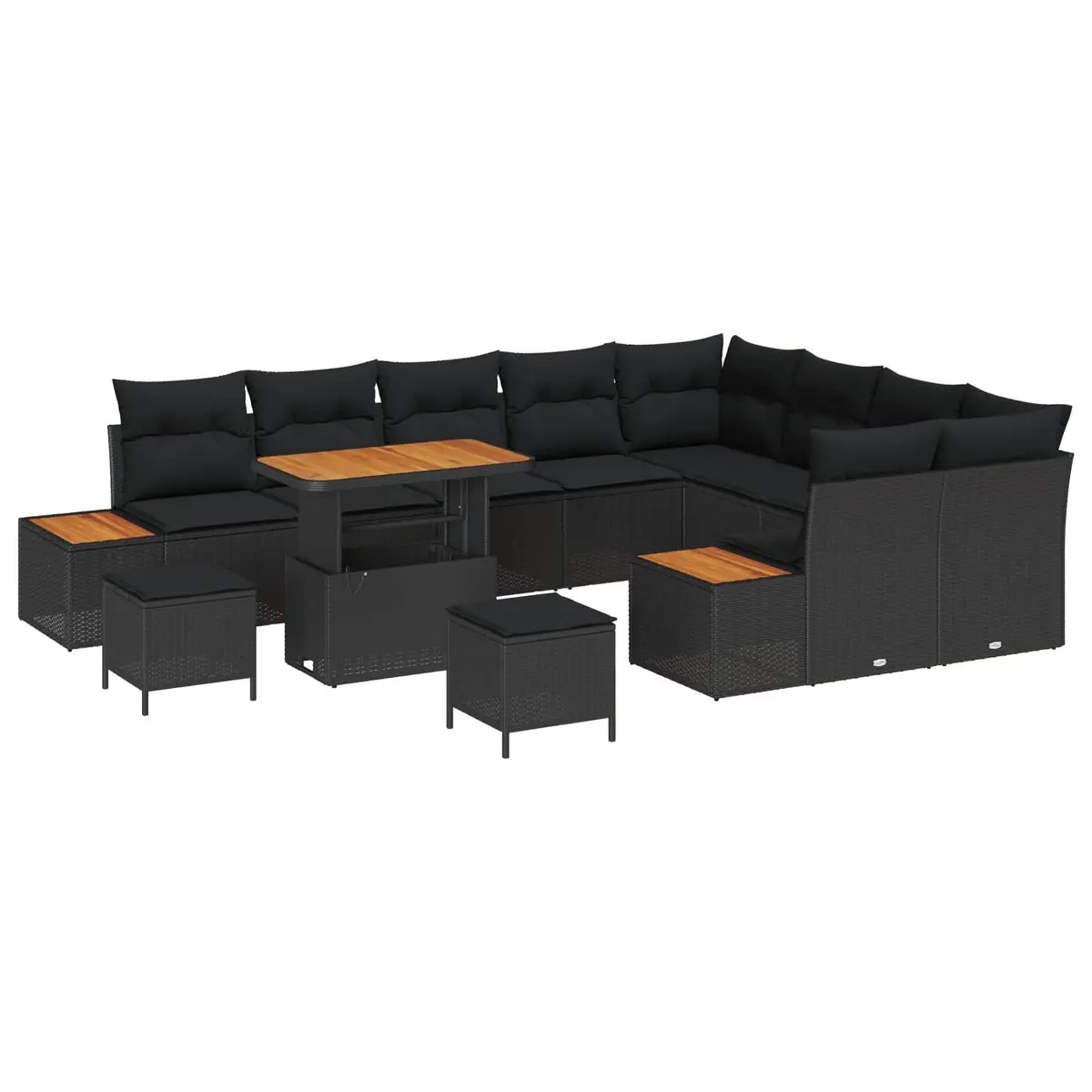 Outdoor Garden Sofa Set Adjustable Table 12-Piece Black