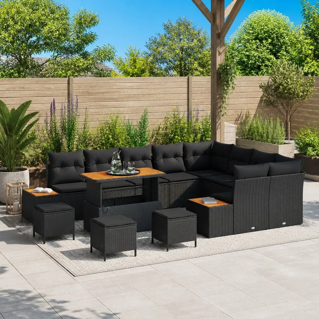 Outdoor Garden Sofa Set Modular Black 13 Piece with Adjustable Tabletop