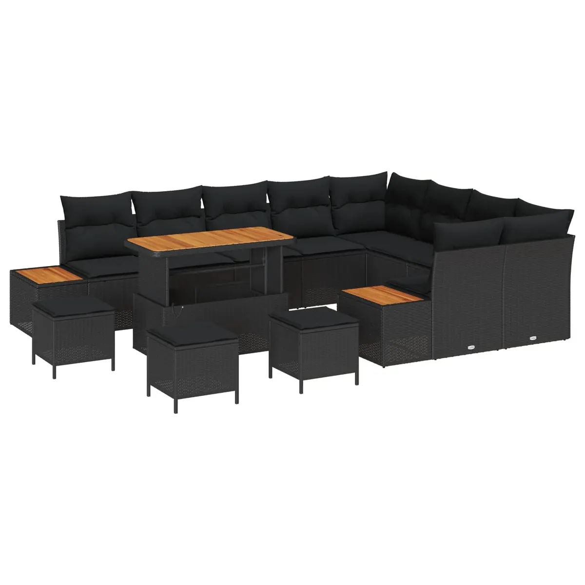 Outdoor Garden Sofa Set Modular Black 13 Piece with Adjustable Tabletop