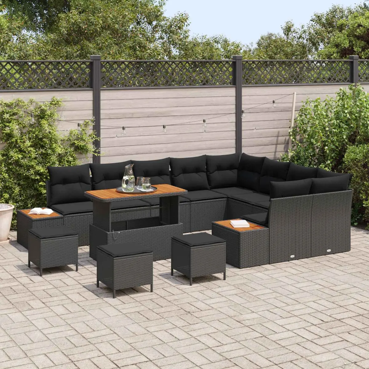 Outdoor Garden Sofa Set Modular Black 13 Piece with Adjustable Tabletop