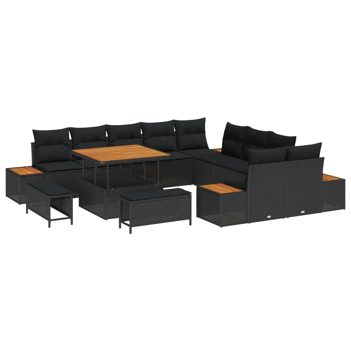Garden Sofa Set 13 Piece Modern Outdoor Furniture Black Poly Rattan Steel Frame