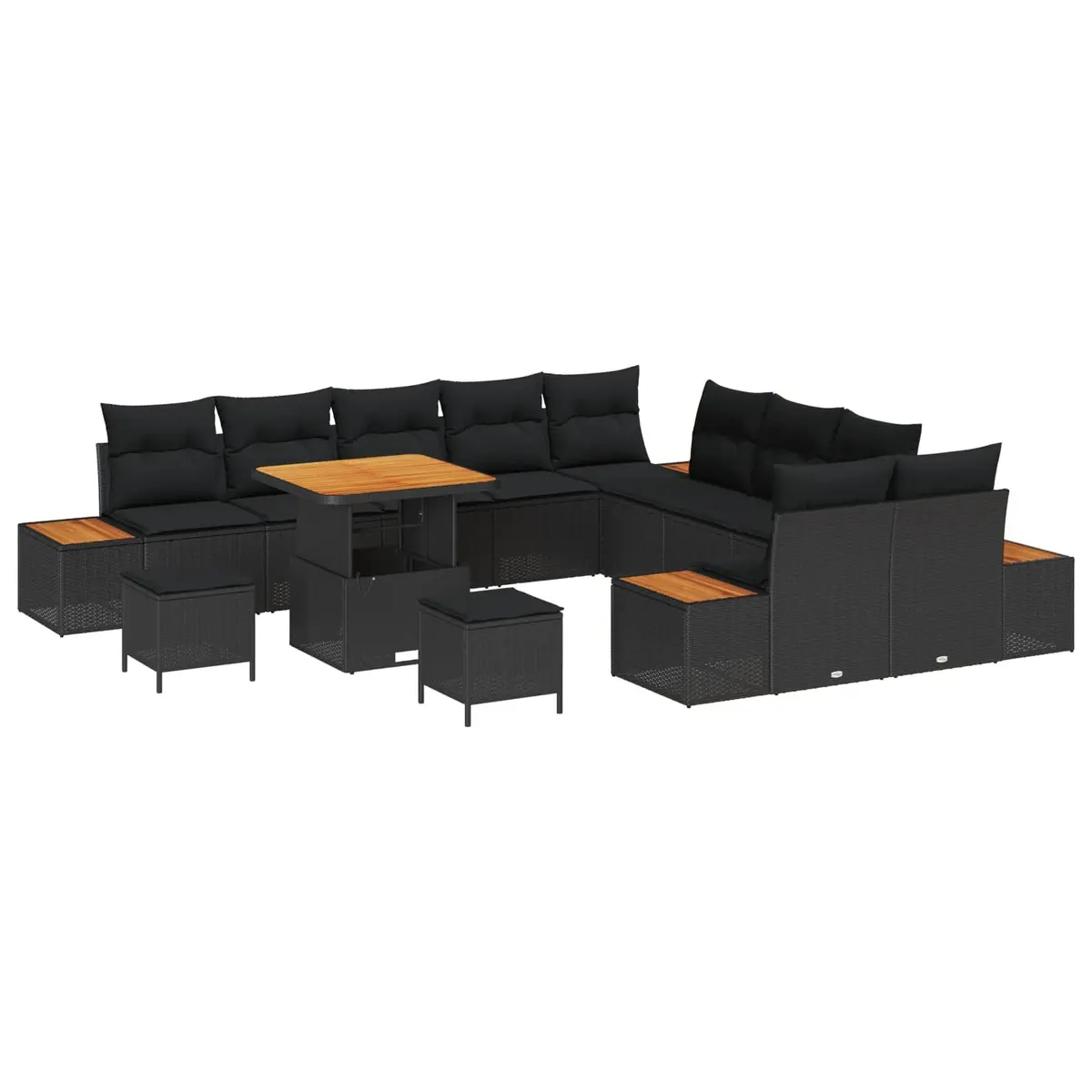 Outdoor Garden Sofa Set 13 Pieces Black Poly Rattan Cushions Powder-Coated Steel Frame