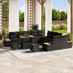 Outdoor Garden Sofa Set 13 Piece Black Poly Rattan Steel Frame Patio Furniture