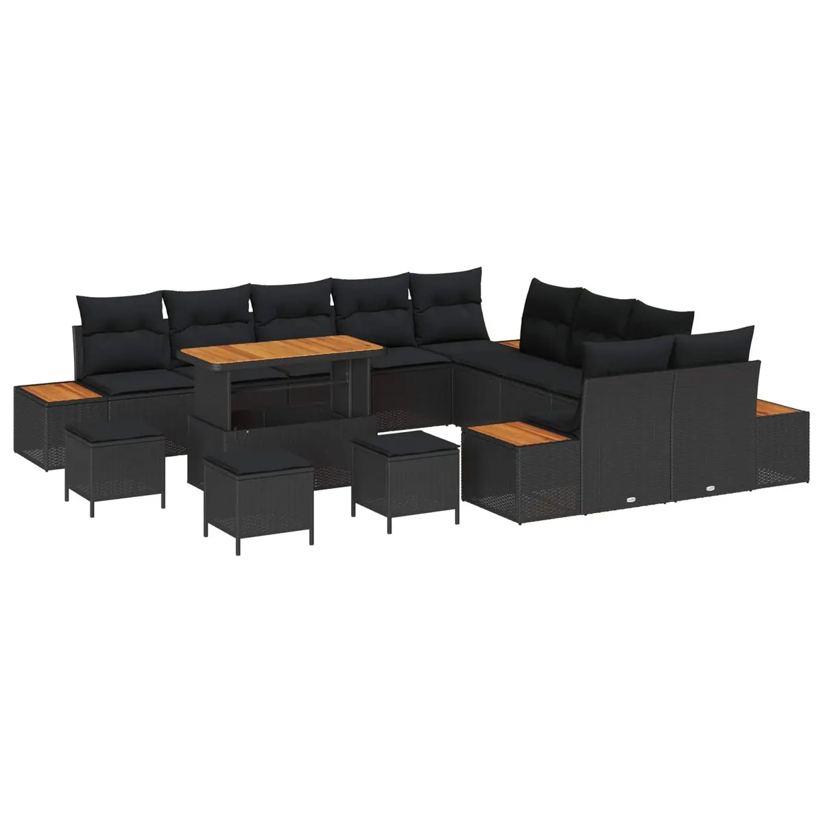 Garden Sofa Set Poly Rattan 14 Piece Black Outdoor Furniture with Cushions
