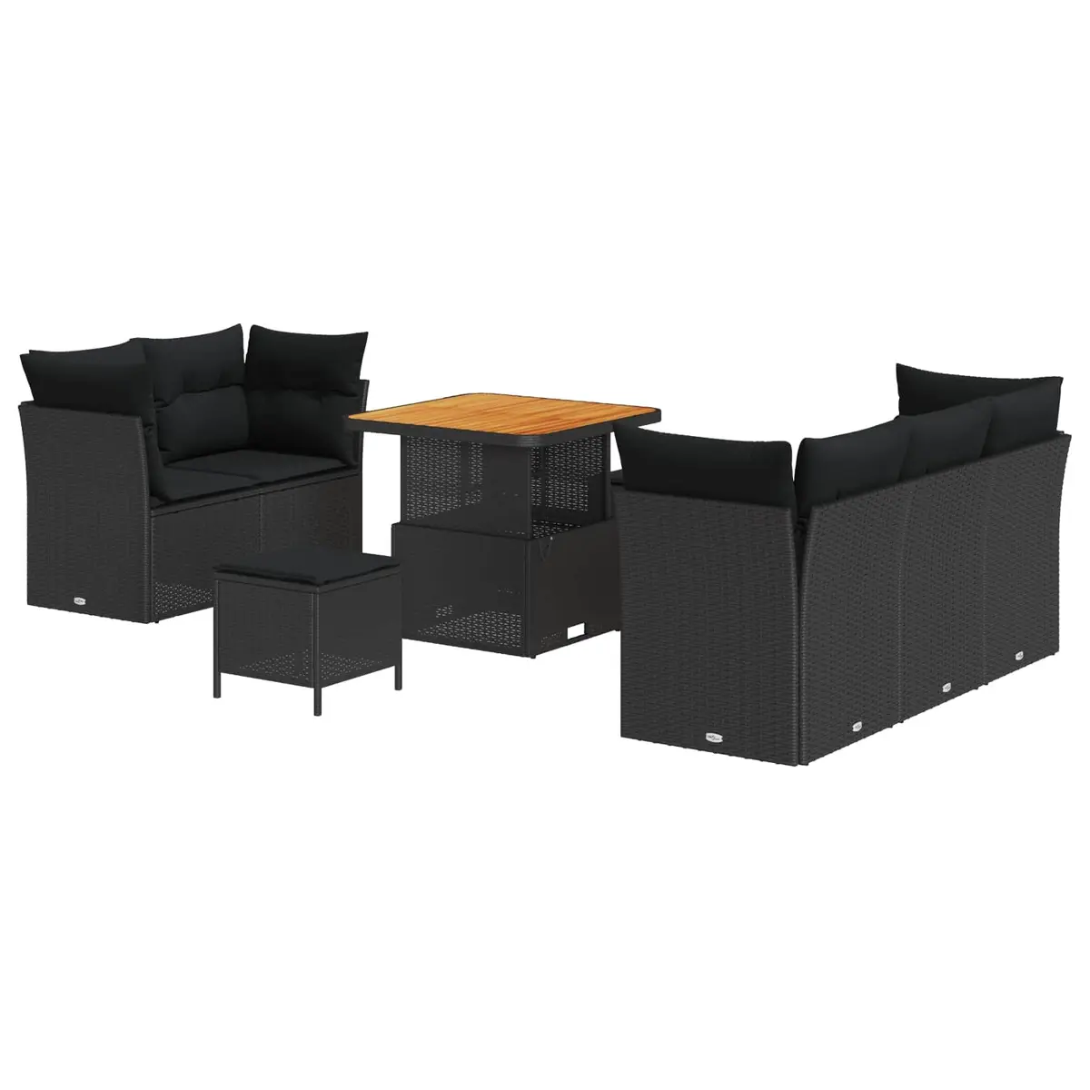 Outdoor Garden Sofa Set Modular Black Poly Rattan Steel Frame 8 Pieces